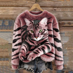 Luna - Gemütlicher Plüschpullover mit Tiger- und Tabby-Katzen-Muster