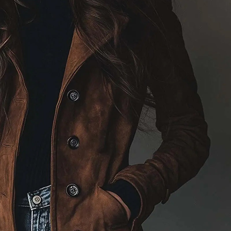 Faelina – Langer Mantel aus veganem Lederimitat