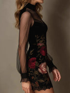 Katja - Samt Kleid mit Blumen